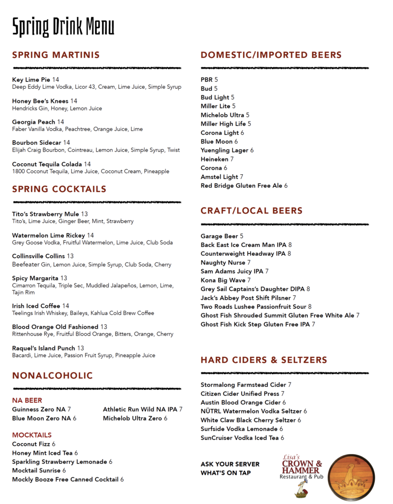 spring drink menu